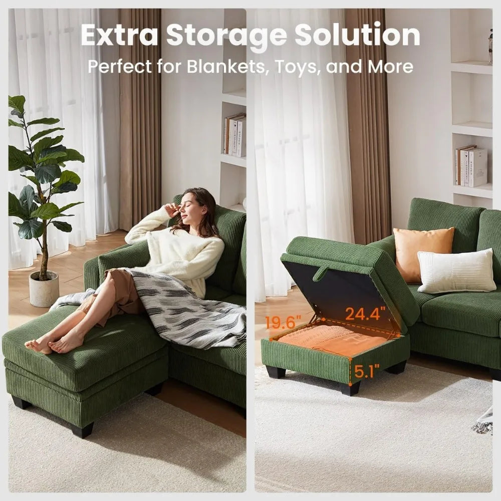 Corduroy Modular Sectional Sofa Ottoman Chaise L Shaped