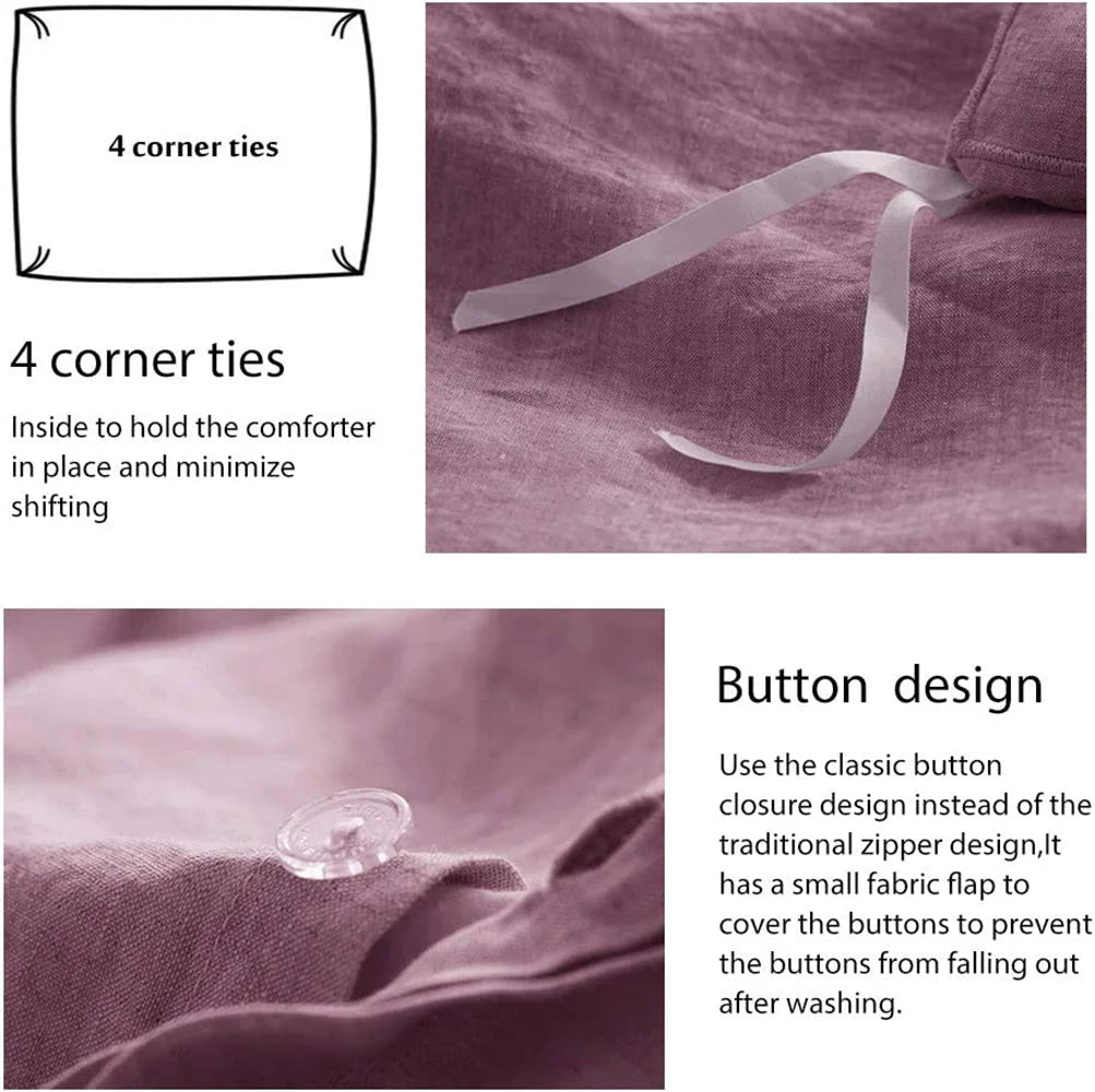 Simple Opulence Linen Bedding Set 3 Piece Boho Washed Queen