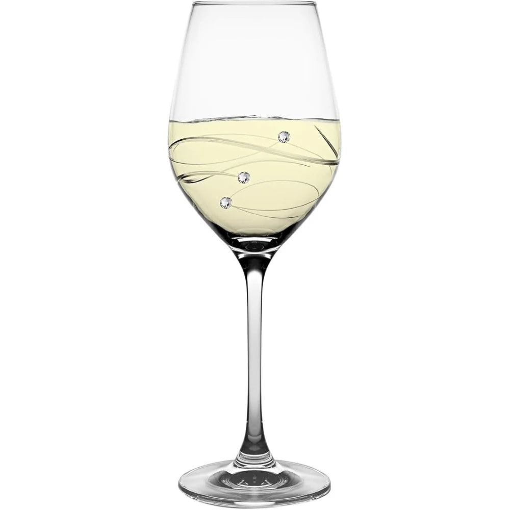Artisan White Wine Glasses Set of 4 Crystal Diamonds