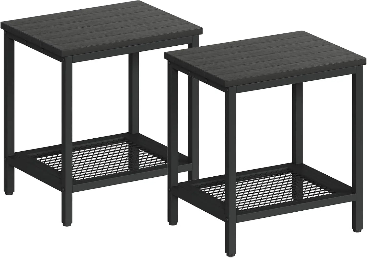 XIUWO Outdoor Side Table With Storage 2 Tier Weather Resistant Bamboo Black