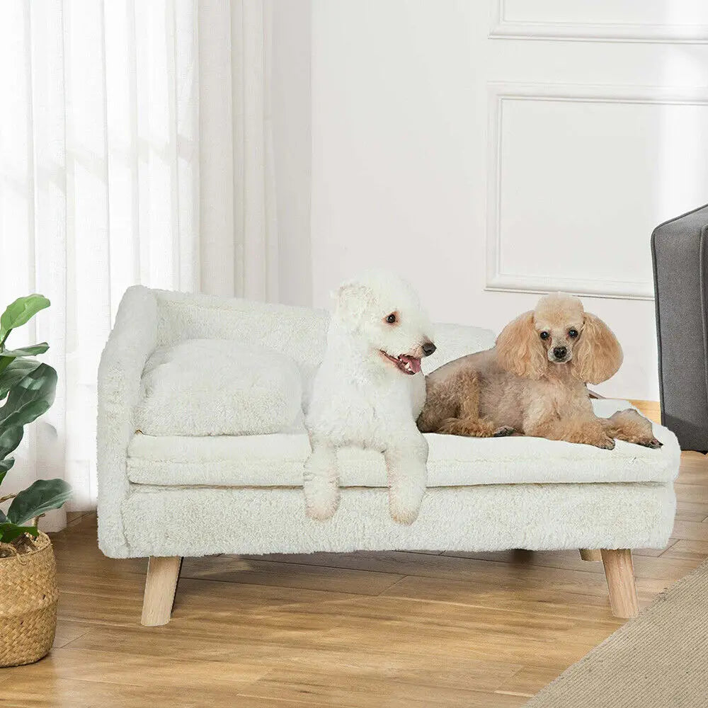 Elevated Pet Bed With Solid Wood Legs Dog Cat Sofa Plush