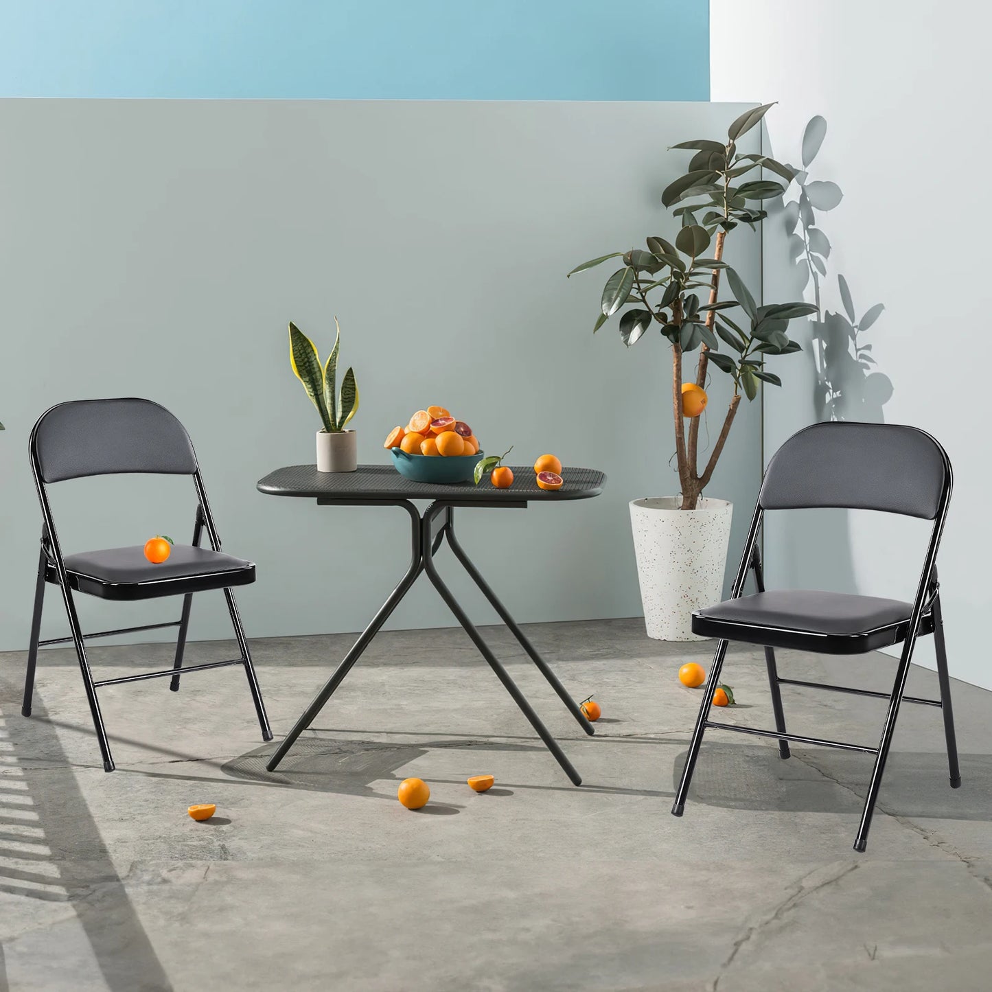 Leather Padded Folding Chairs Set Of 4 Sturdy Metal Frame Indoor Outdoor