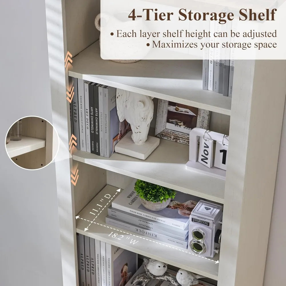72 Inch Tall Farmhouse Style Bookshelf With Storage And Adjustable Shelves