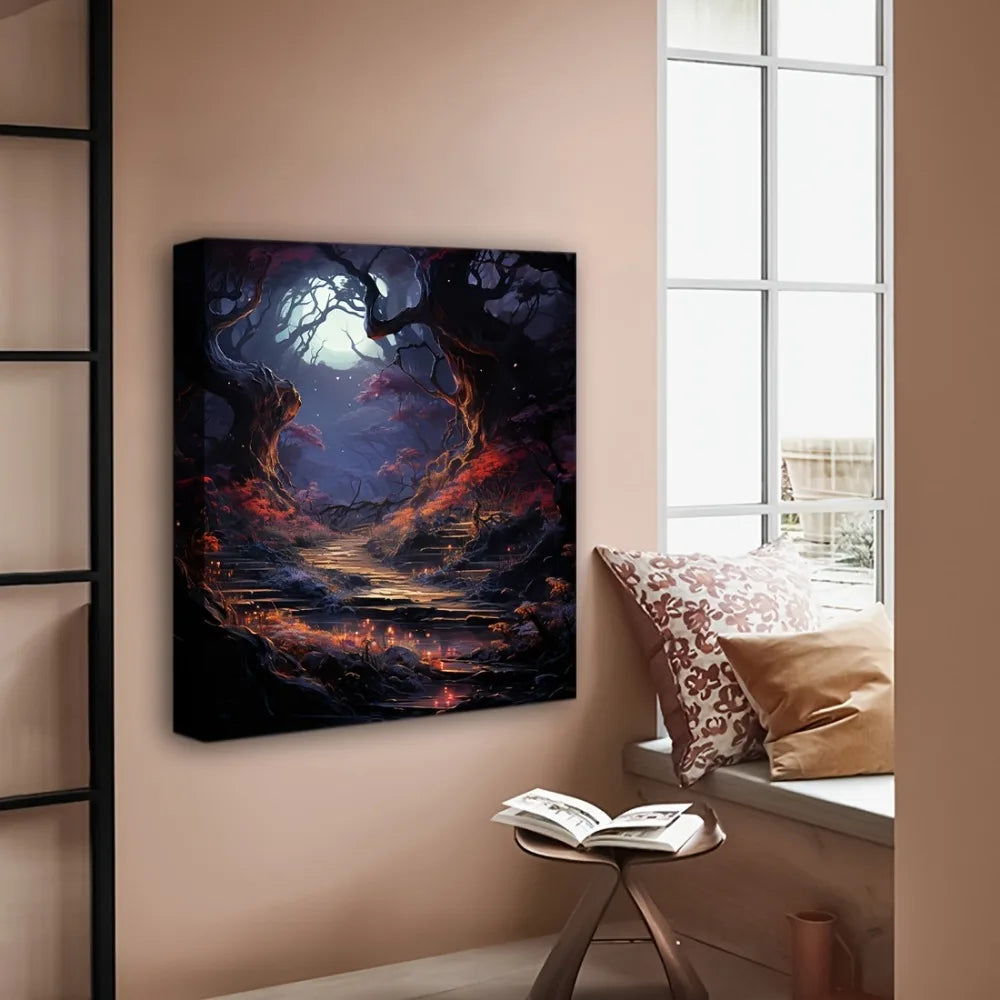 One Point Five Inch Solid Wood Frame Halloween Horror Forest Art Deco Picture
