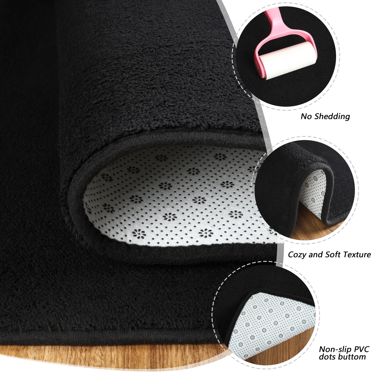 Black Rugs Living Room Carpet Nonslip Bedside Rugs Large Soft Floor Rug Children Game Mat Rectangular Home Decoration