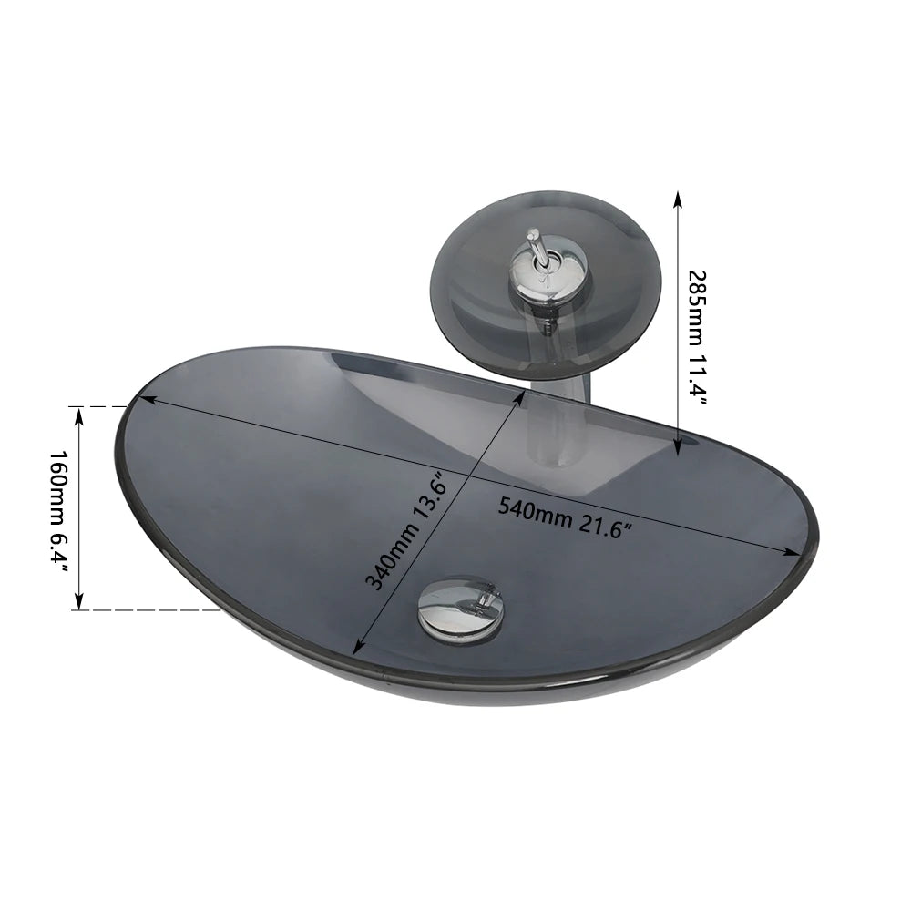 KEMAIDI Glass Vessel Sink AboveCounter Waterfall Faucet