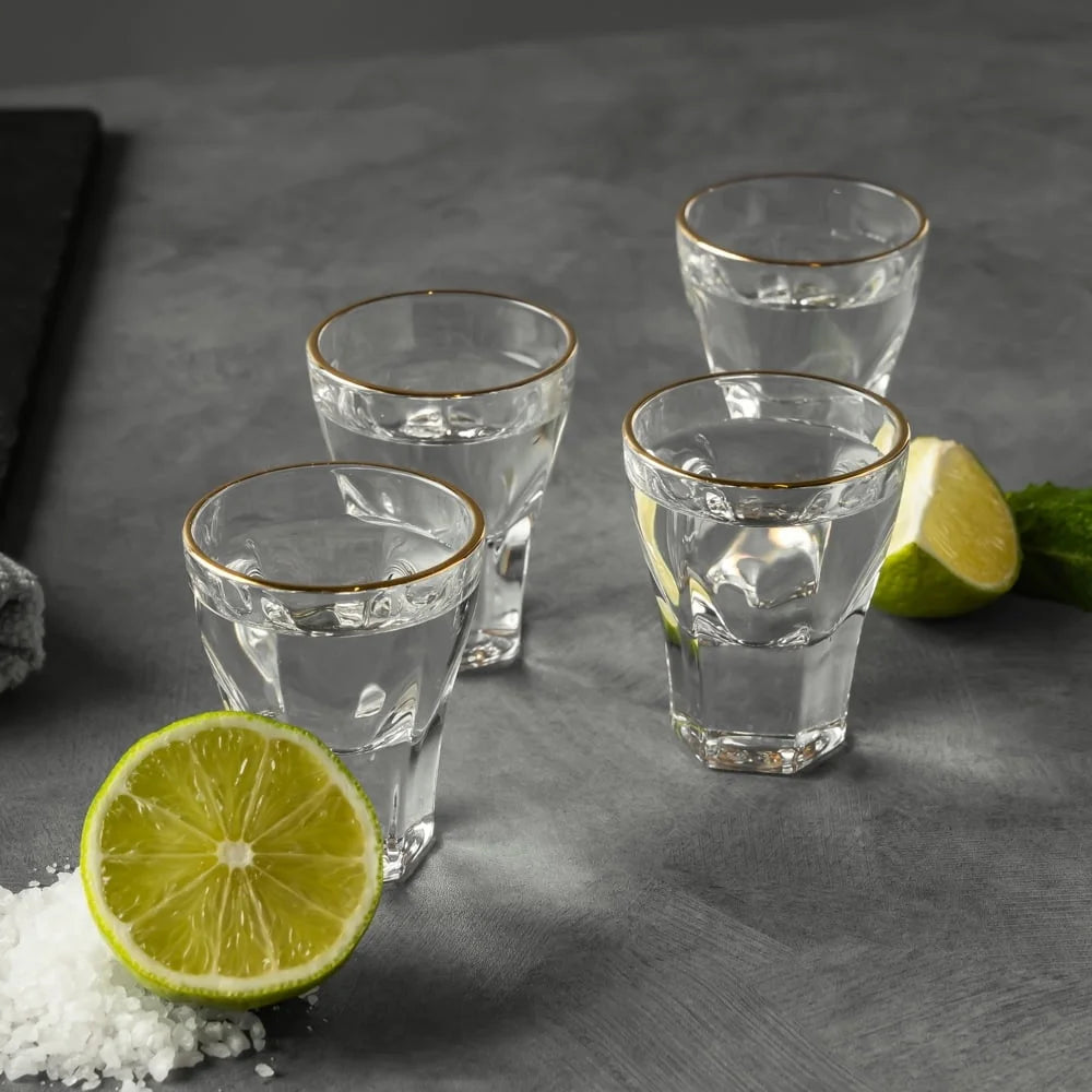 Scalloped Shot Glass Set Four Piece Durable Dishwasher Safe