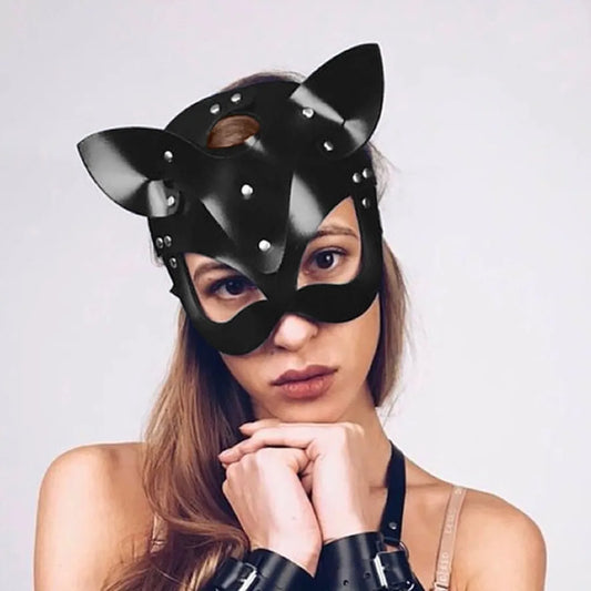 Half Face Cat Cosplay Mask Catwoman Leather Halloween