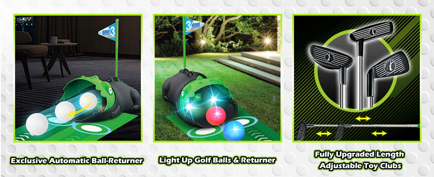 Kids Golf Toy Set Auto Returner Night Light Golf Balls Indoor Outdoor Mini Golf