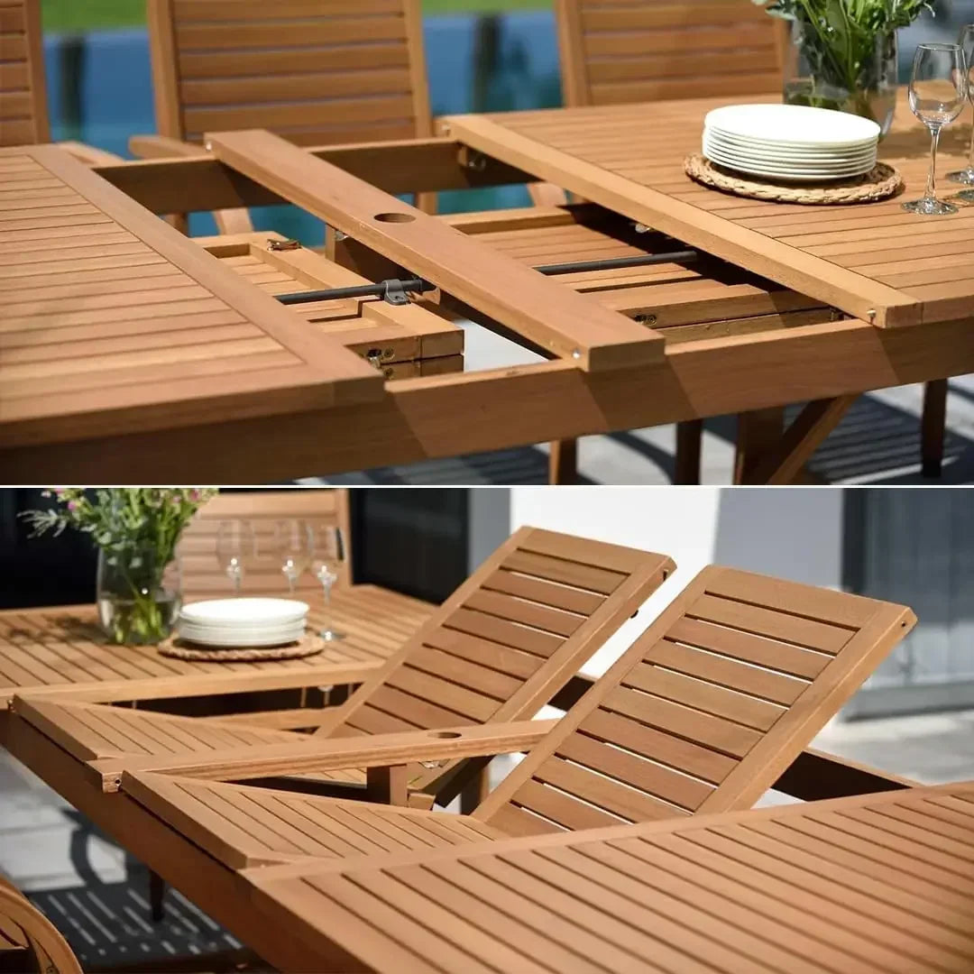 Franklin 11 Piece Rectangular Extendable Patio Dining Set Teak Finish Outdoor