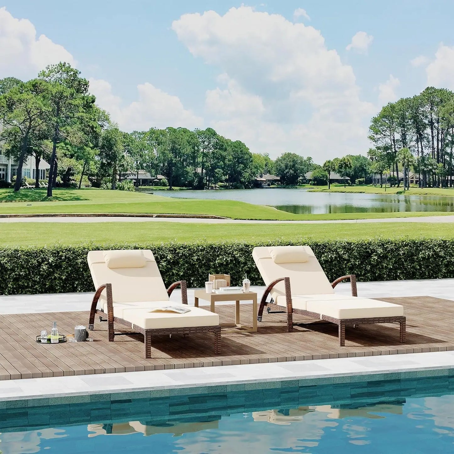 Outdoor Chaise Lounge Chairs Set Of 2 With Adjustable Backrest And Armrests
