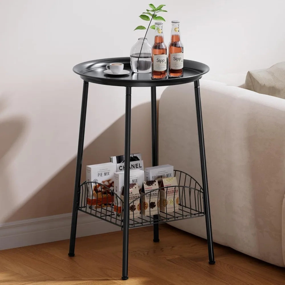 Outdoor Bamboo 2 Tier Side Table Weather Resistant Patio End Table