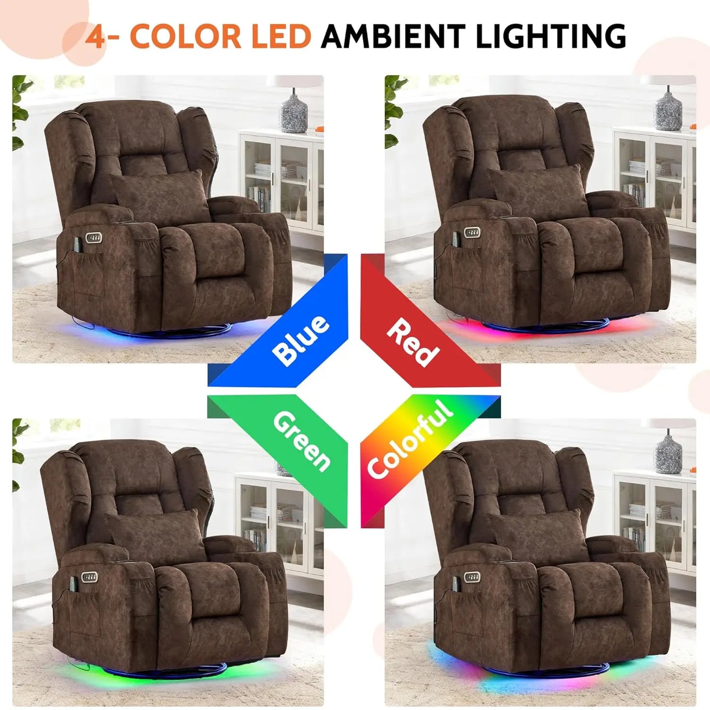 Dual Motor Power Wall Hugger Swivel Rocker Recliner Chair With Massage And Heat
