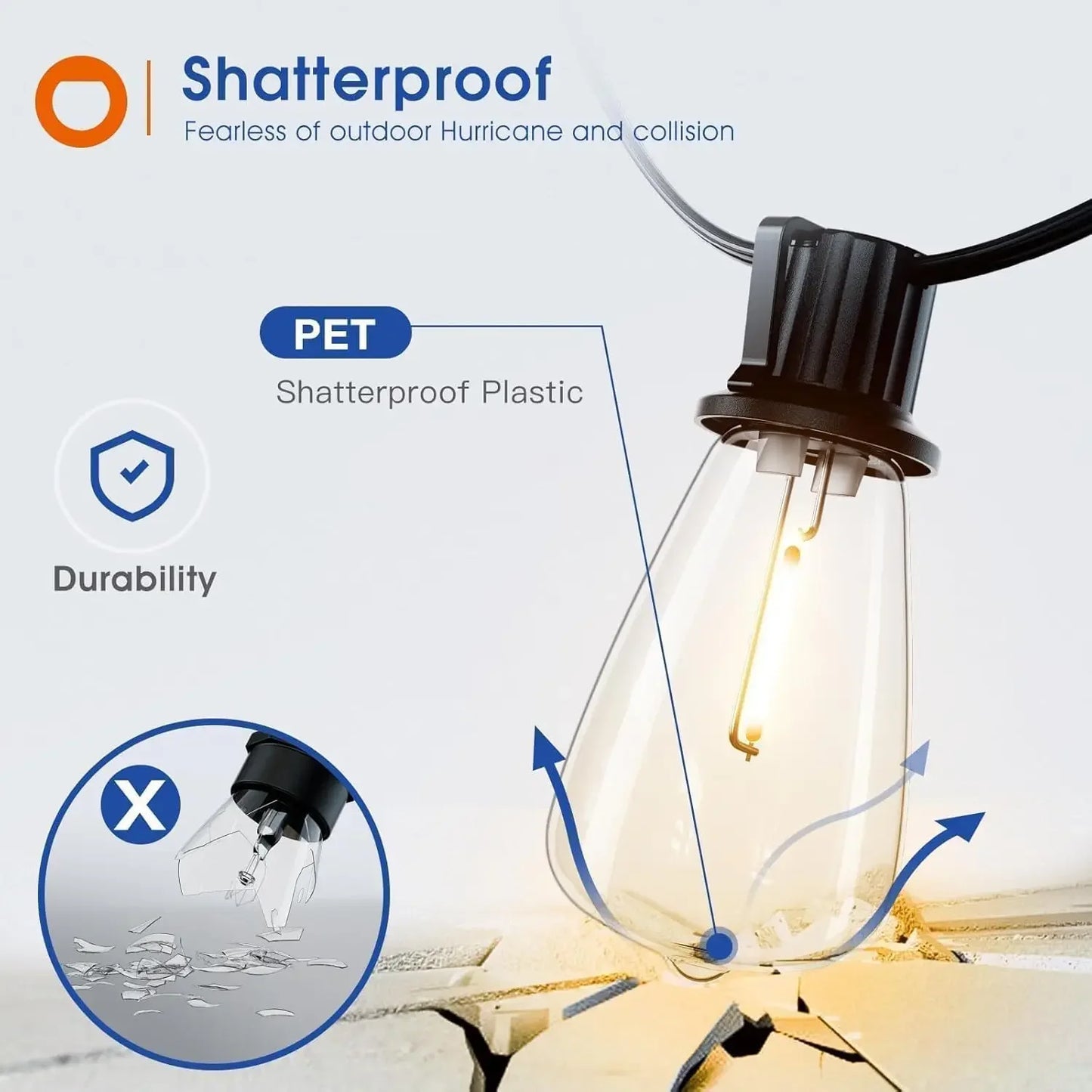 150Ft Led Outdoor String Lights Waterproof Patio Dimmable Replaceable ST38 Bulbs