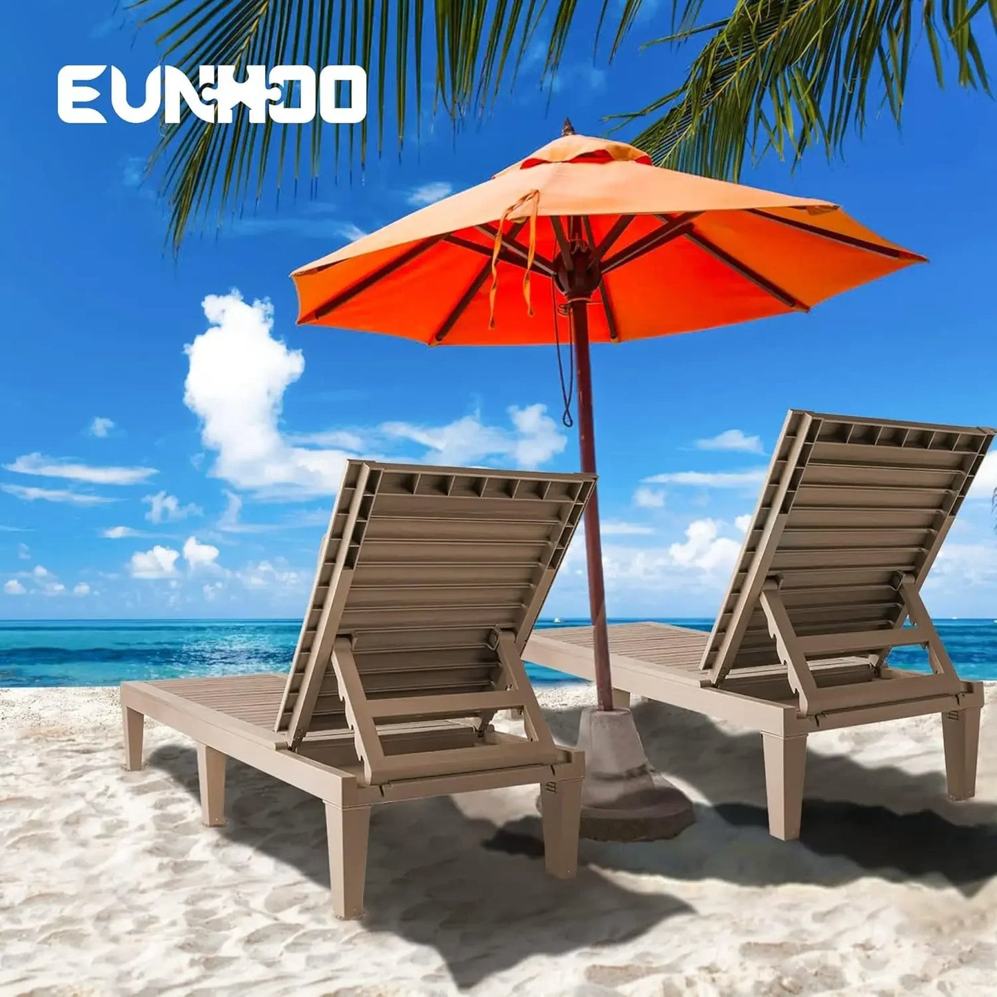 Outdoor Chaise Lounge Set of 2 Adjustable Pool Chairs With 5 Position Backrest