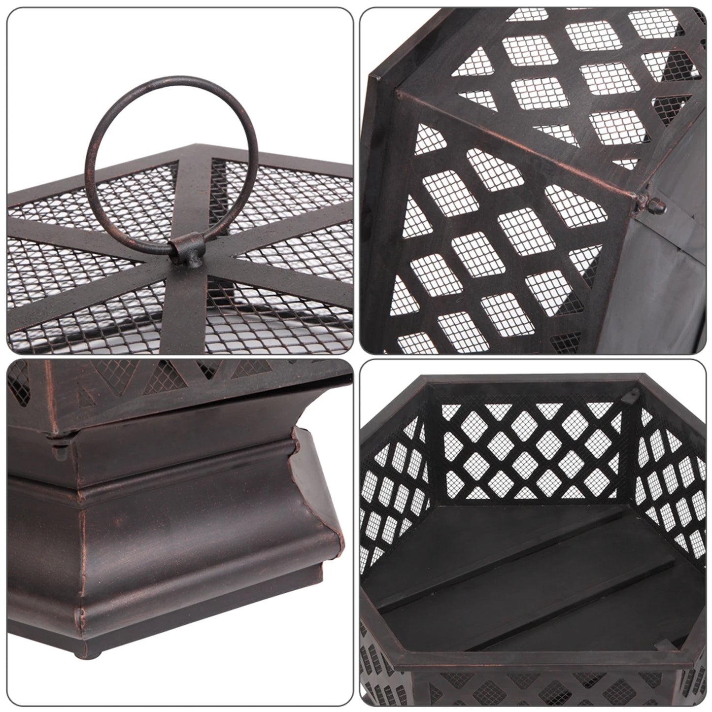 22 Inch Hexagonal Iron Brazier Wood Burning Fire Pit
