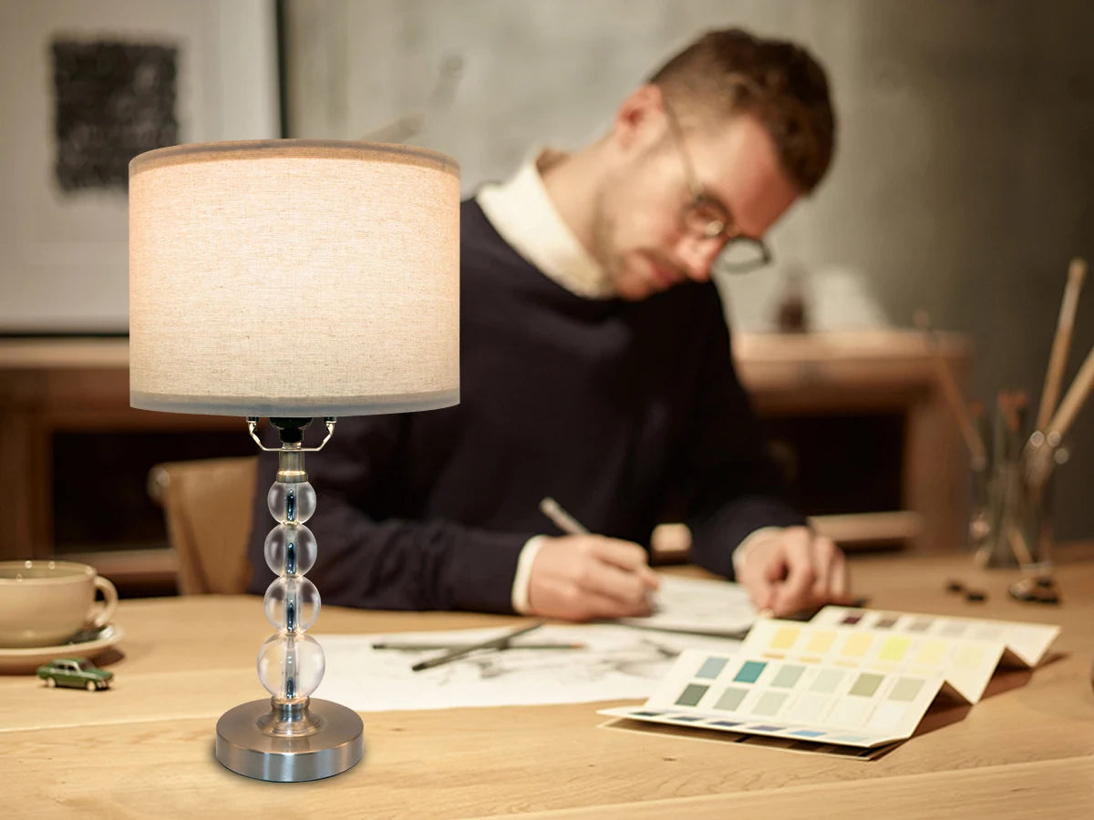 Modern Desk Lamp Set of Two E26 Socket Linen Colored Lampshade Ideal for Living Room Bedroom and Bedside