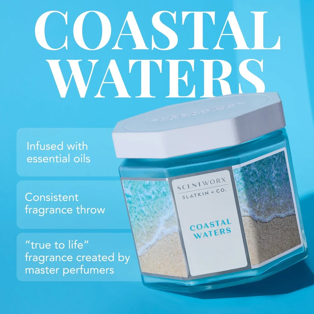 Coastal Waters Scented 3 Wick Jar Container Candle Relaxing