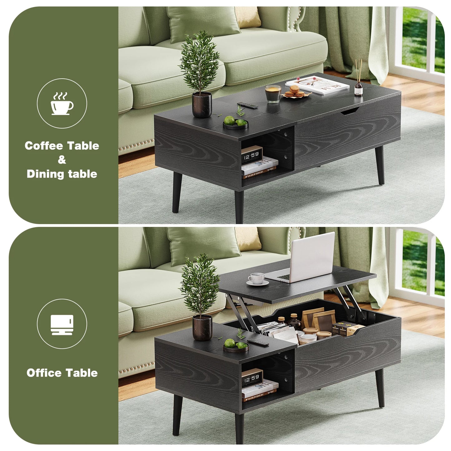 JHK Lift Top Wood Coffee Table With Storage For Living Room