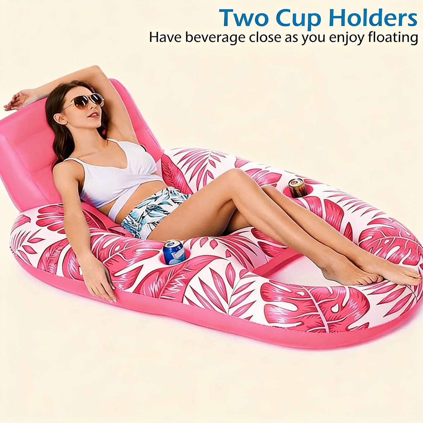 Inflatable Pool Lounger Float Chair With Cup Holders For Adults Beach Lake