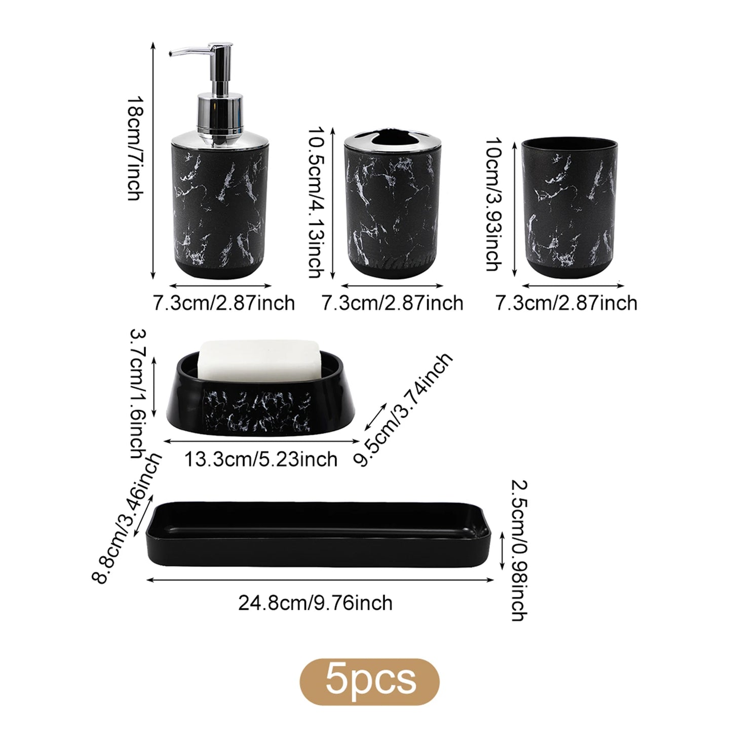 White Black Marble Bathroom Set With Lotion Bottle Soap Dish