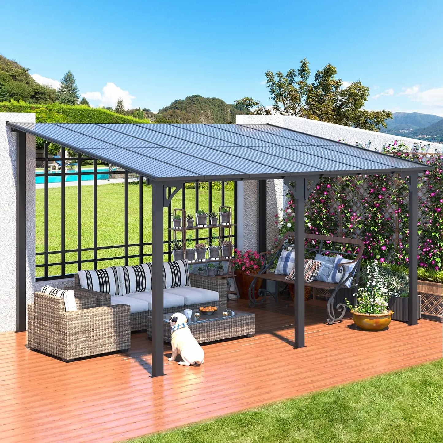 14x10 Patio Gazebo Hard Top Lean To Pergola Aluminum Frame 140 Sq Ft Shade