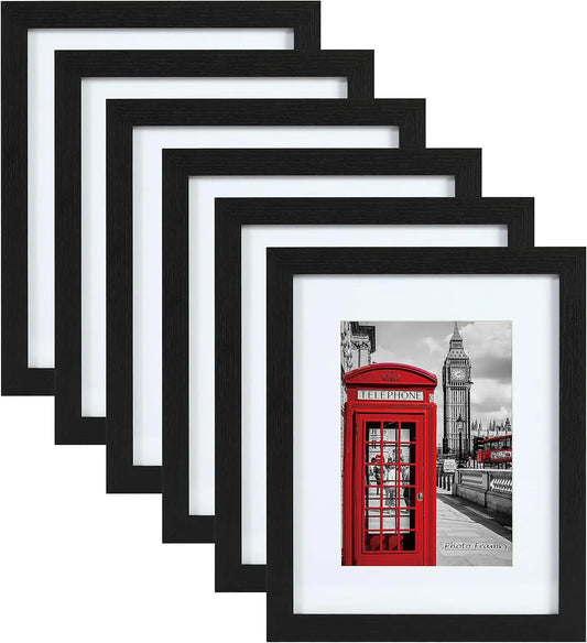 Set Of 6 Black Woodgrain 11x14 Picture Frames With Mat For 8x10 Photos