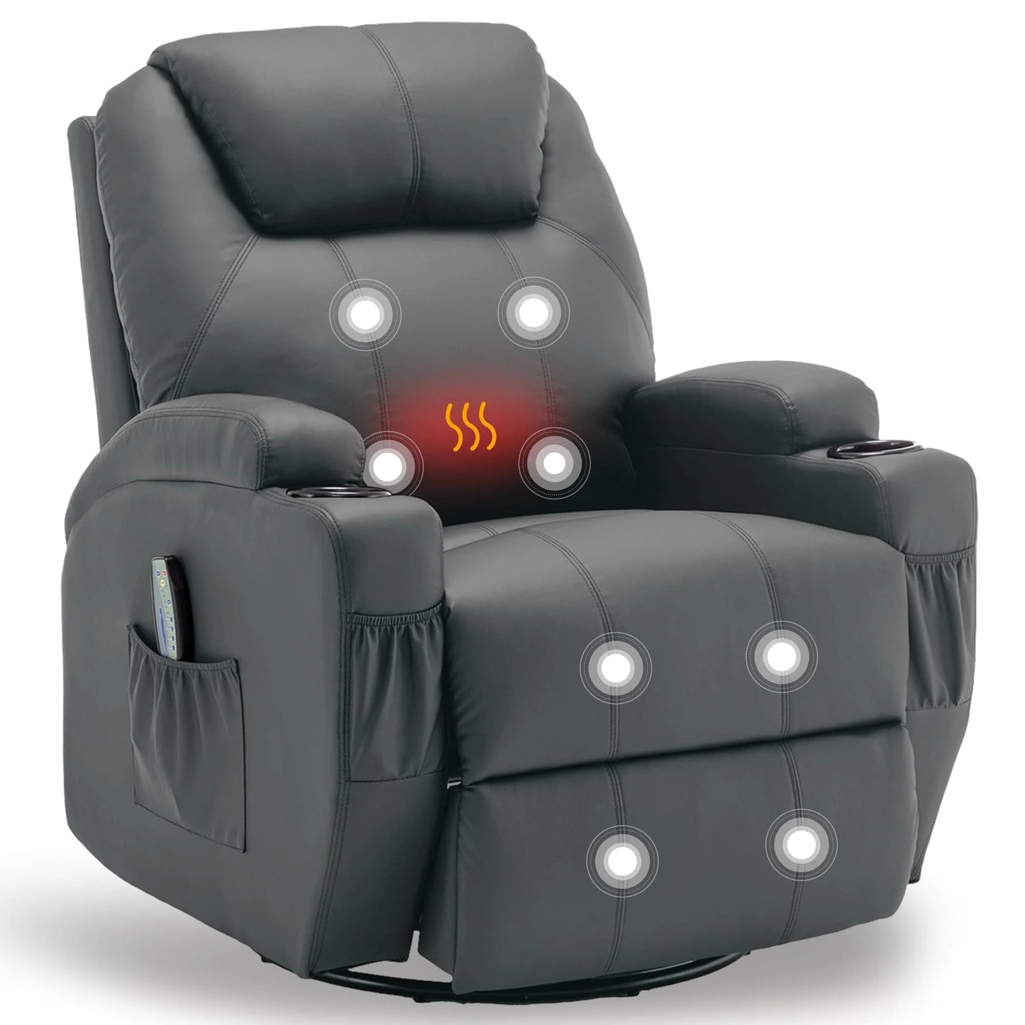 Recliner Chair With Massage And Heat 360 Degree Swivel Cup Holder Remote