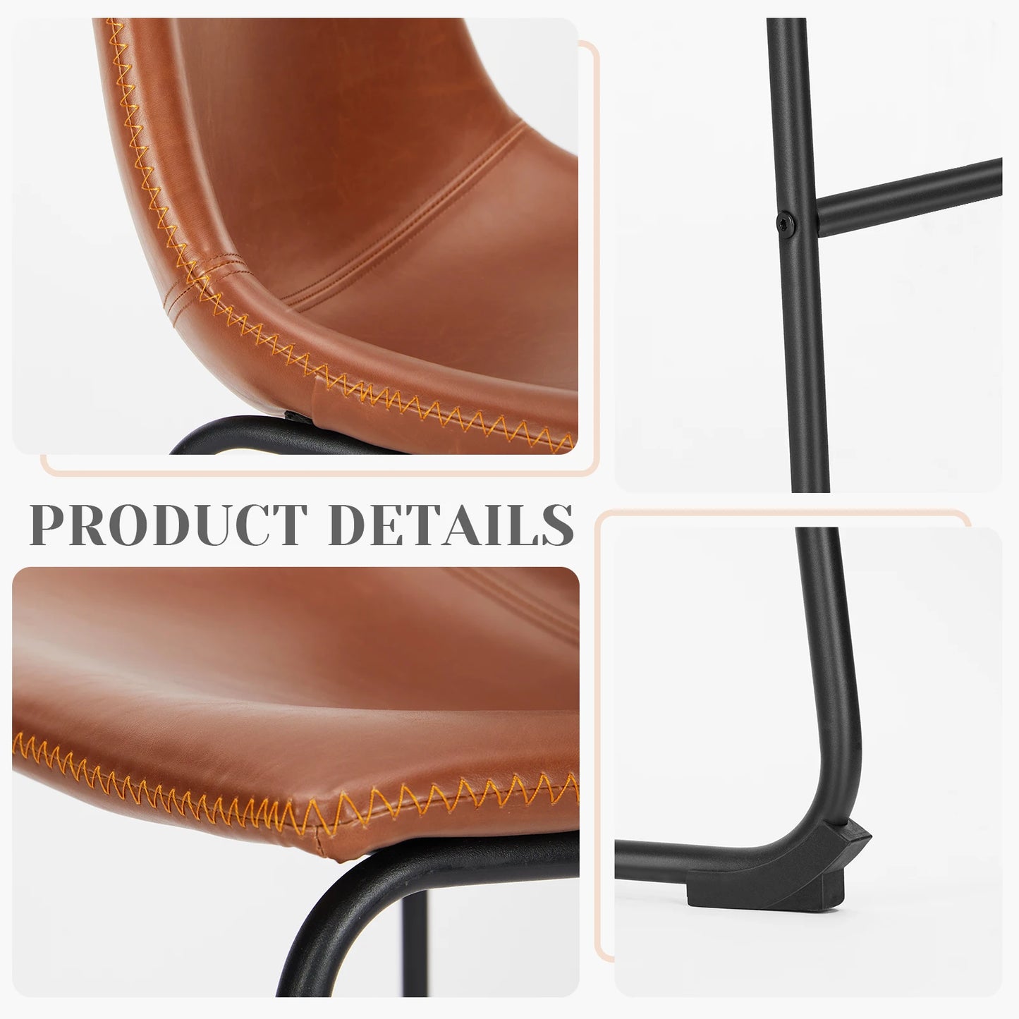JHK PU Leather Bar Stools Set of 2 Counter Height Cushioned