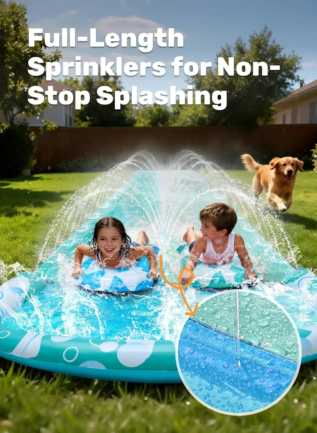 32.5Ft Heavy Duty Double Lawn Waterslide With Sprinkler Backyard Outdoor Blue