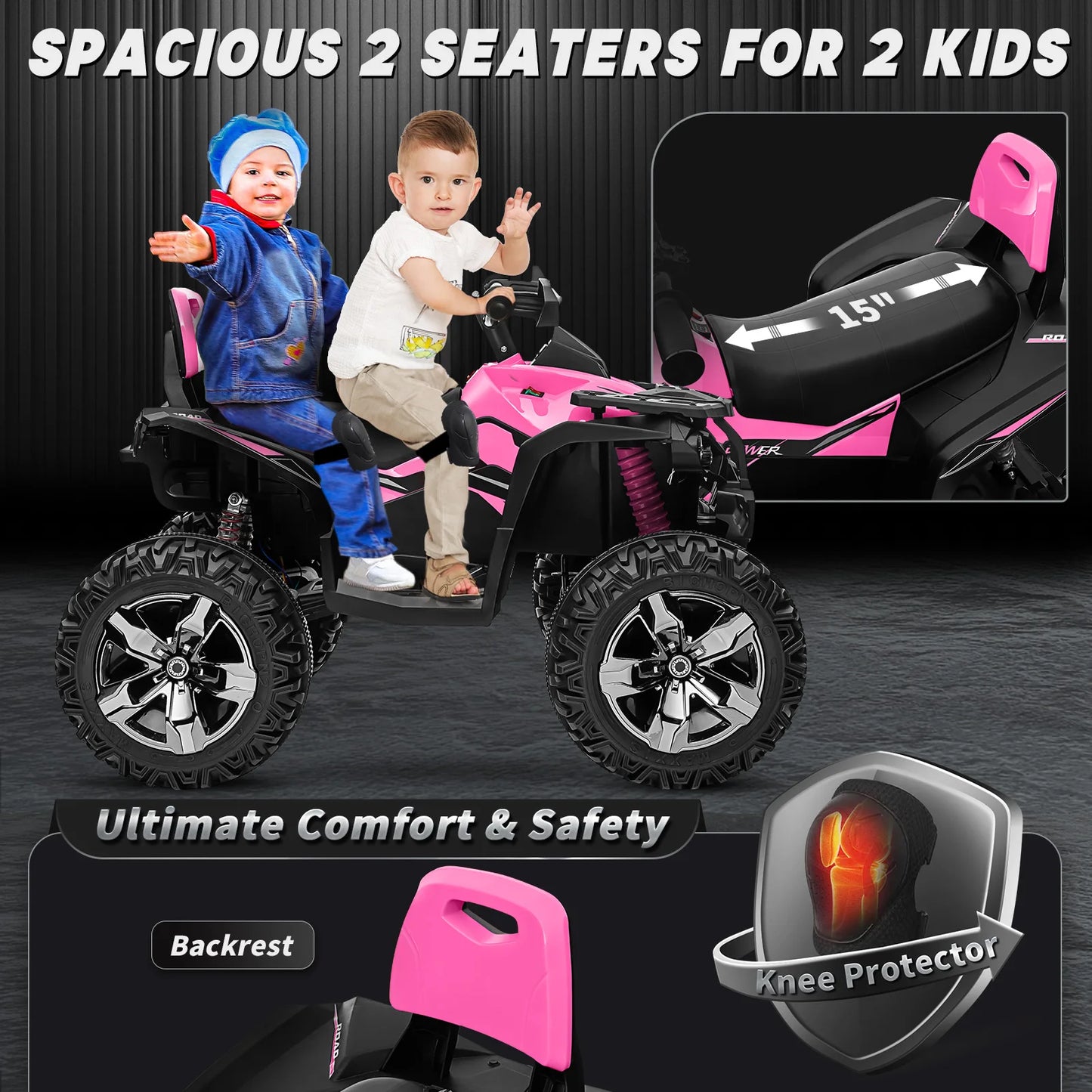 4x4 24V Kids Ride On ATV with Remote 2 Seater Powerful 4 Wheeler Quad Electric Car 800W Motor Ride On Toys with High Low Speed