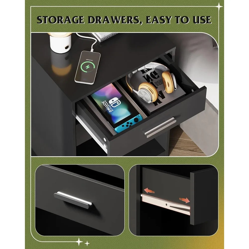 Nightstand Set Of 2 With Charging Station Two Drawers