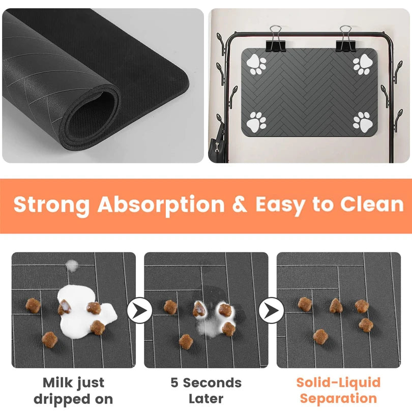 Pet Feeding / Placemat for Food and Water Bowl, with Waterproof Rubber Backing, Quick Dry Water Mat for Dog Cat