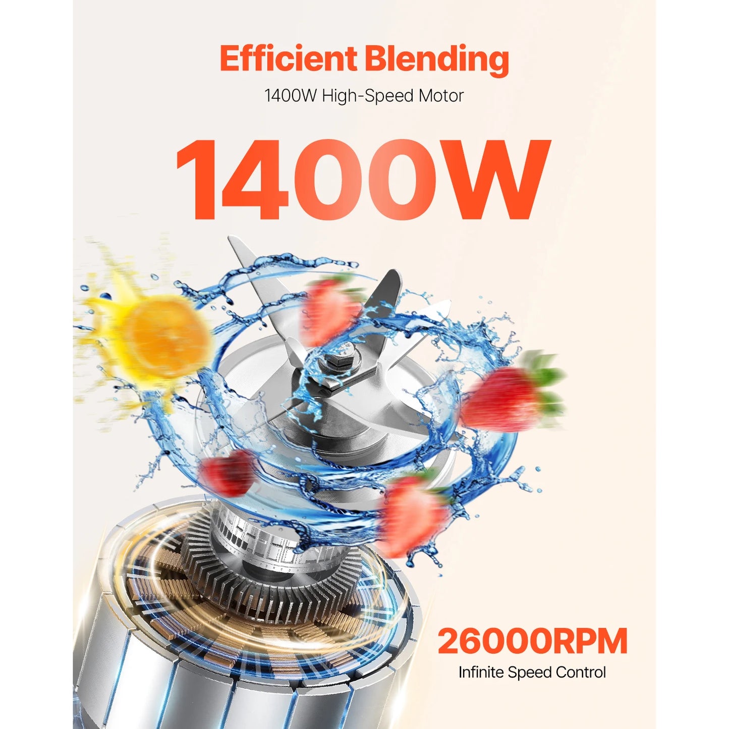 Vevor 1400W Professional Blender for Smoothies Multi-Functional Food Processing Kitchen Appliance