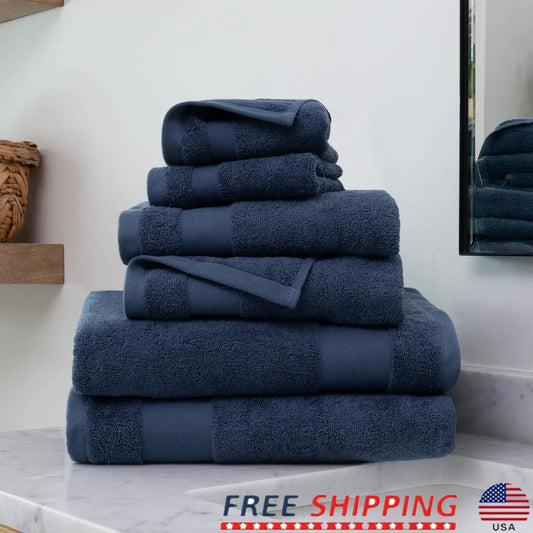 6 Piece Cotton Bath Towel Set Luxury Soft Fade Resistant