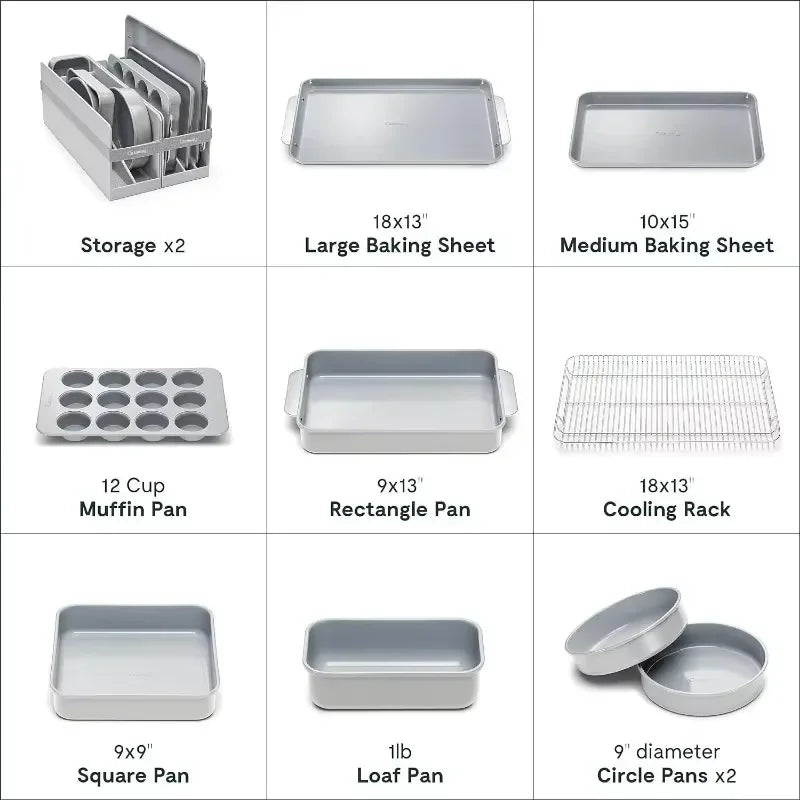 Caraway Nonstick Ceramic Bakeware Baking Sheets Assorted Baking Pans Cooling Rack Storage