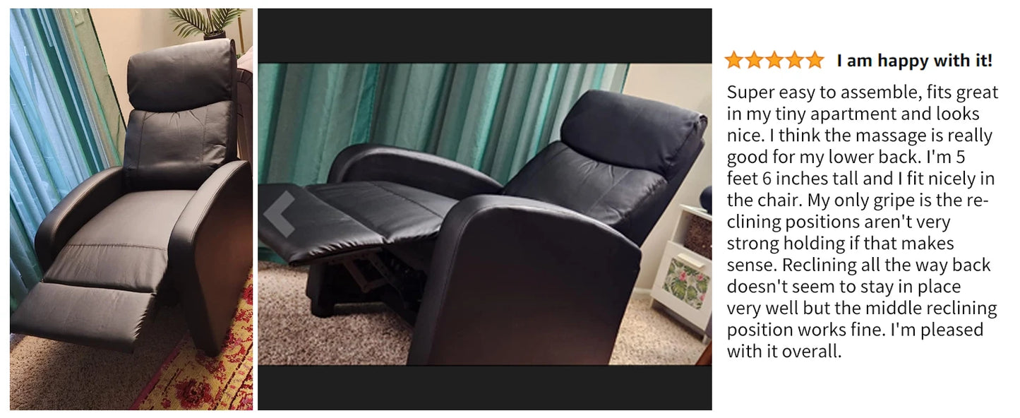 JHK Recliner Chair Massage Sofa Fabric Lumbar Support Grey