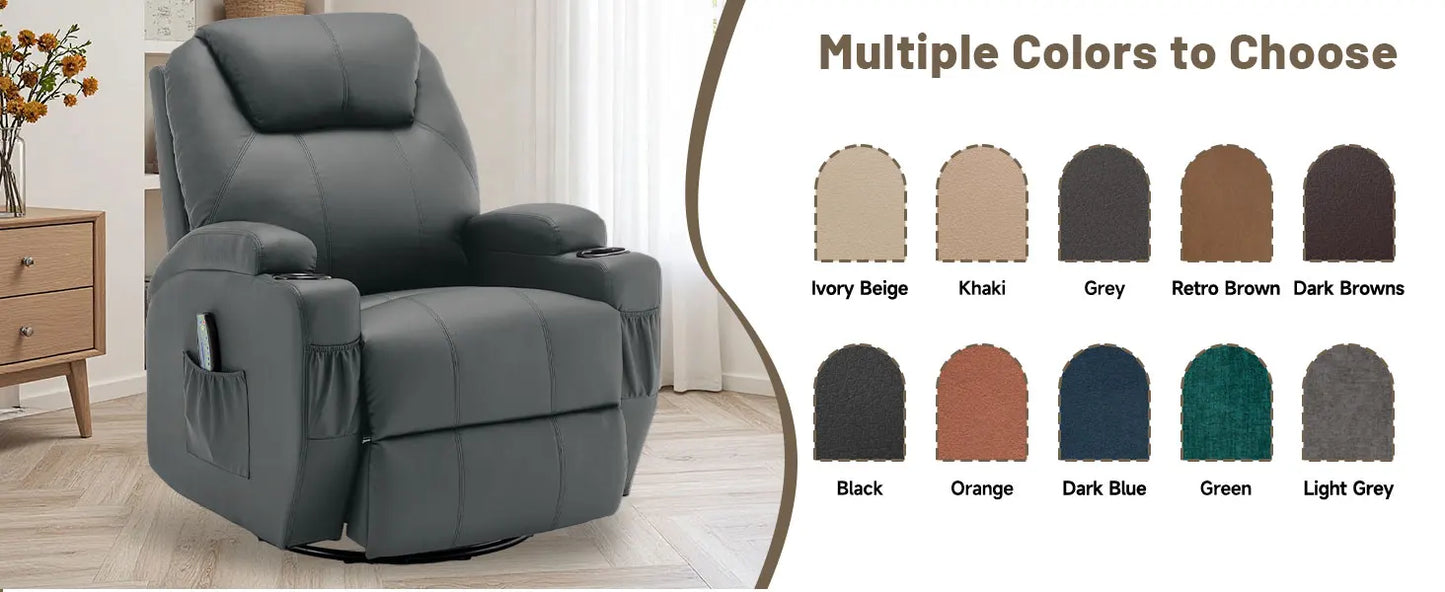 Recliner Chair With Massage And Heat 360 Degree Swivel Cup Holder Remote