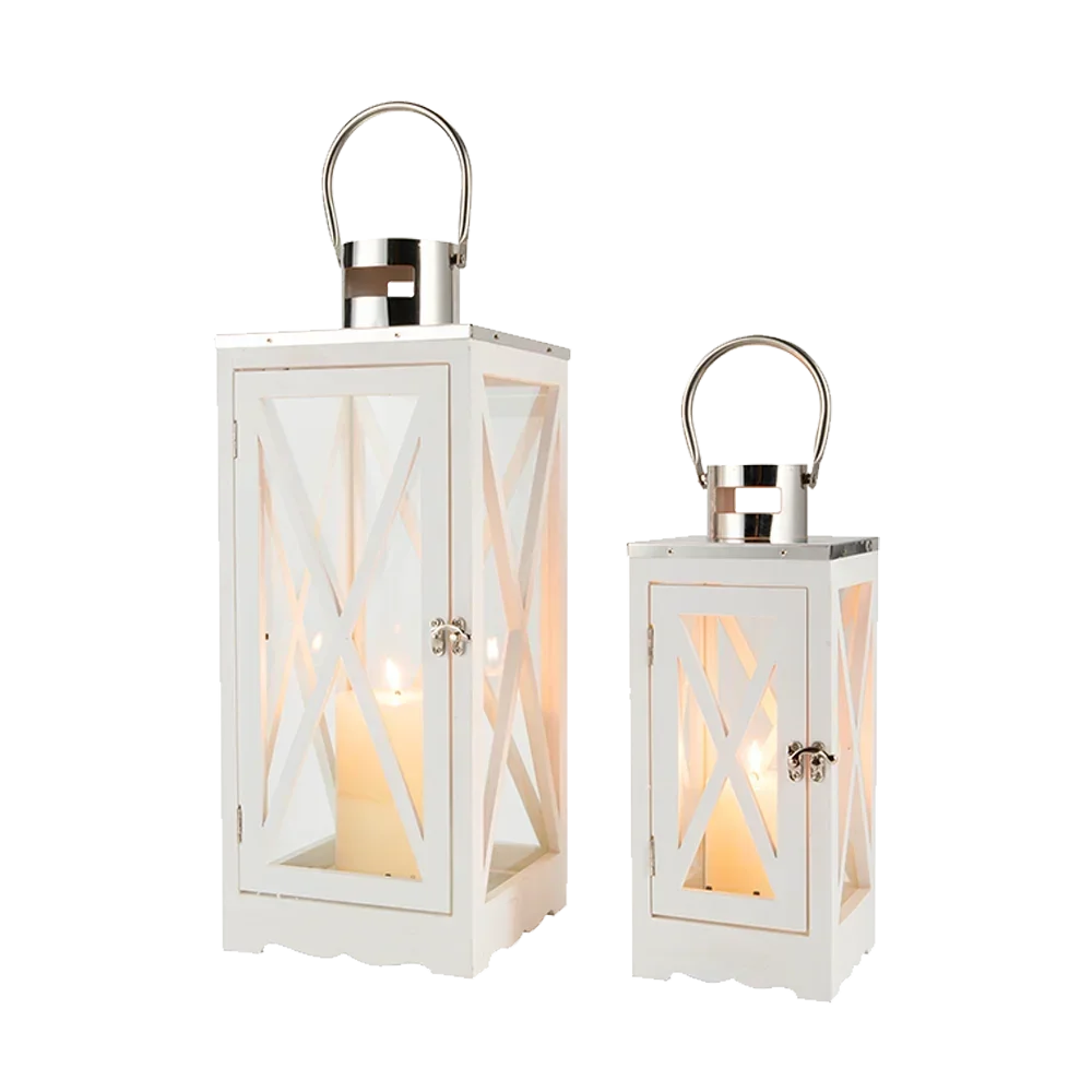 Farmhouse Wood Lantern With Tempered Glass And Steel Handle