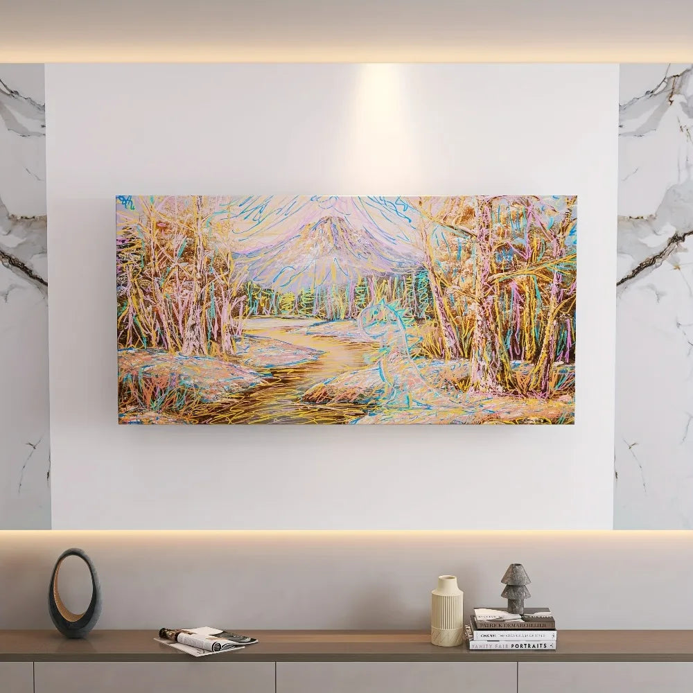 Abstract Landscape Poster With 1.5 Inch Pine Wood Frame Wall Art For Living Room