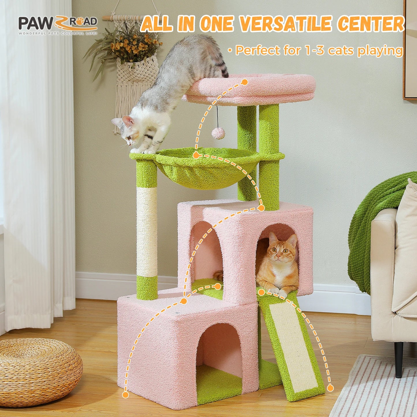 Large Indoor Cat Tree With Multi Level Tower Spacious Condos And Scratching Pad
