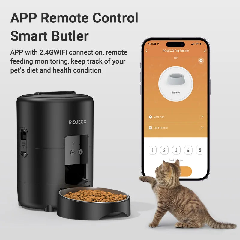 ROJECO 2L Smart Cat Feeder With WiFi App Remote Control