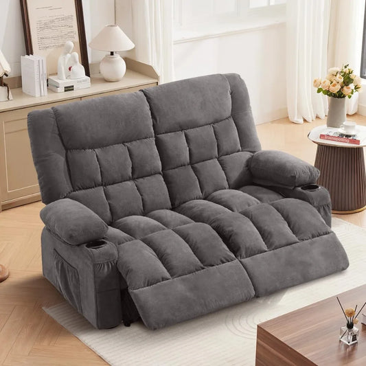 Oversized Manual Recliner Loveseat With Cup Holders And Side Pocket