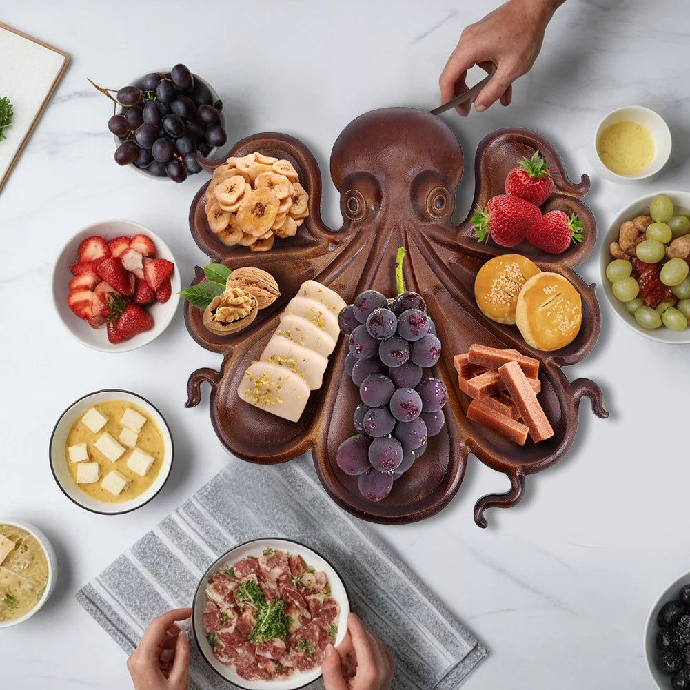 Octopus Charcuterie Platter Wood Serving Tray For Home Use