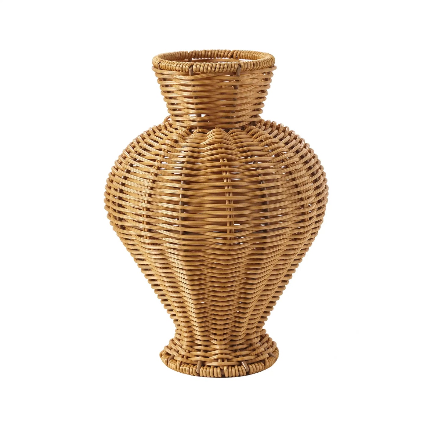Woven Faux Rattan Indoor Vase 10 Inch Brown Bamboo And Wood Boho Home Decor
