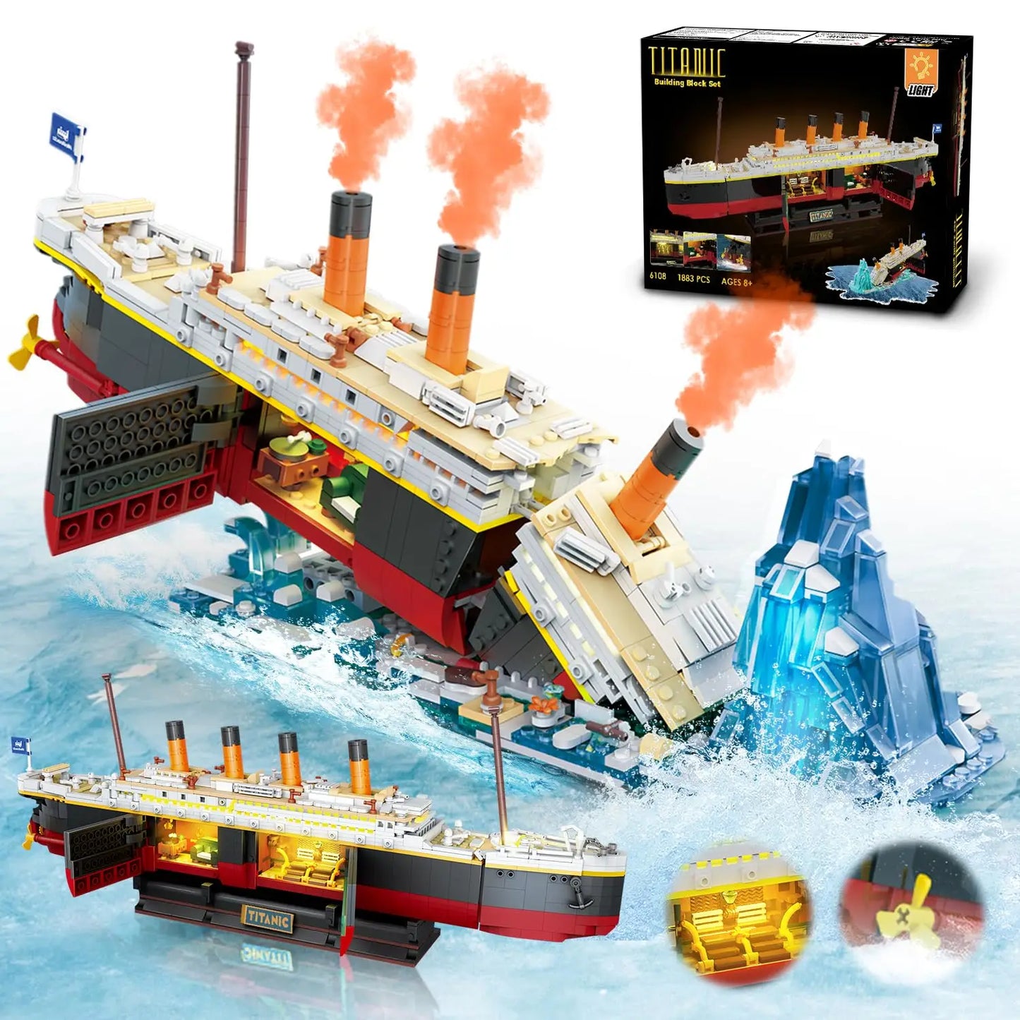 Titanic Building Set With LED 2 In 1 Ship Model And Glacier Display Stand
