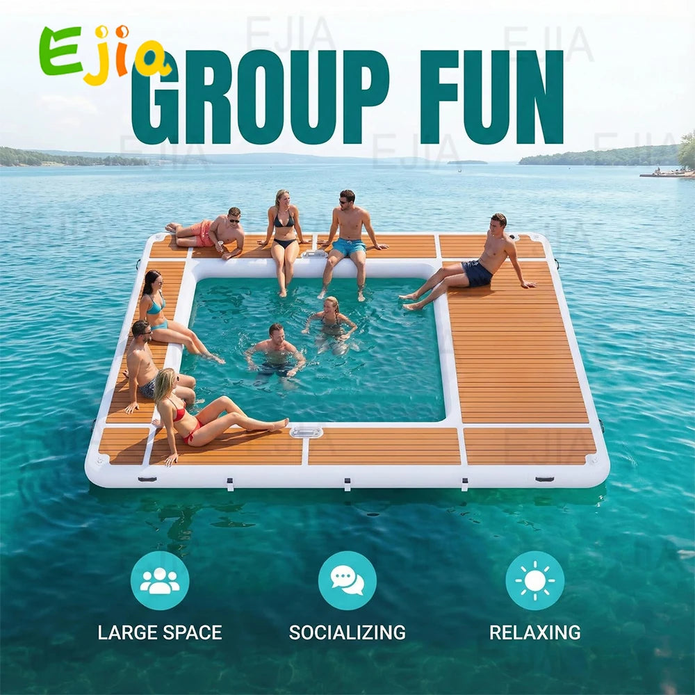 13 Ft Inflatable Pool Float Platform With Non Slip EVA Surface For Yacht Boat