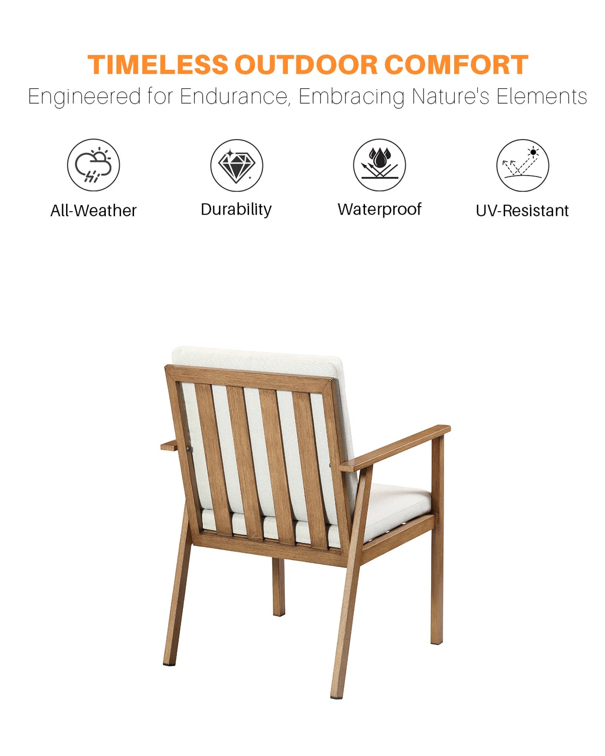 SeeHill Outdoor Patio Dining Chair Set 2 Cushions Aluminum Teak Garden Furniture