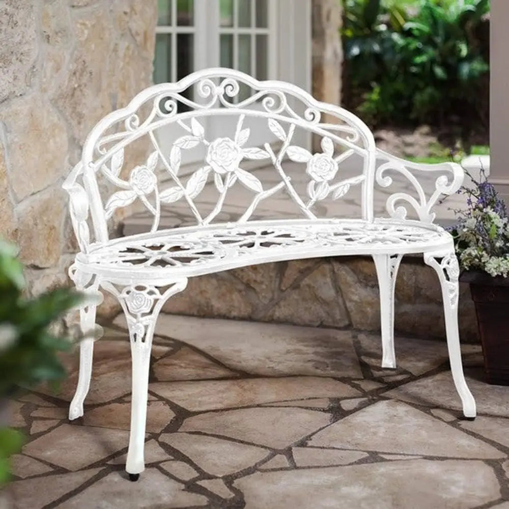 Cast Aluminum Outdoor Bench Patio Garden Loveseat Metal Bench For Front Porch Park Lawn Black