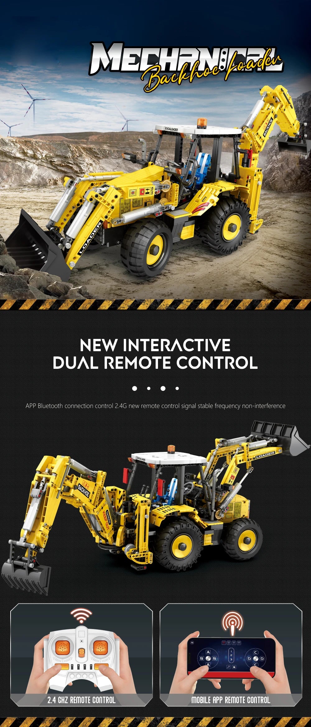 Backhoe Loader Bulldozer Remote Control Building Blocks Set App Control 2466 Pcs